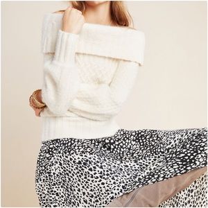 Anthro Margo Ivory Off-The-Shoulder Sweater L